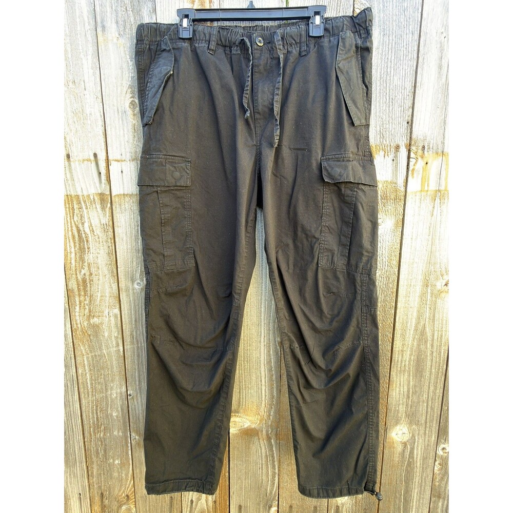H&M Men’s XL Black Regular Fit Ripstop Cargo Pants Drawstring Hem Straight Leg